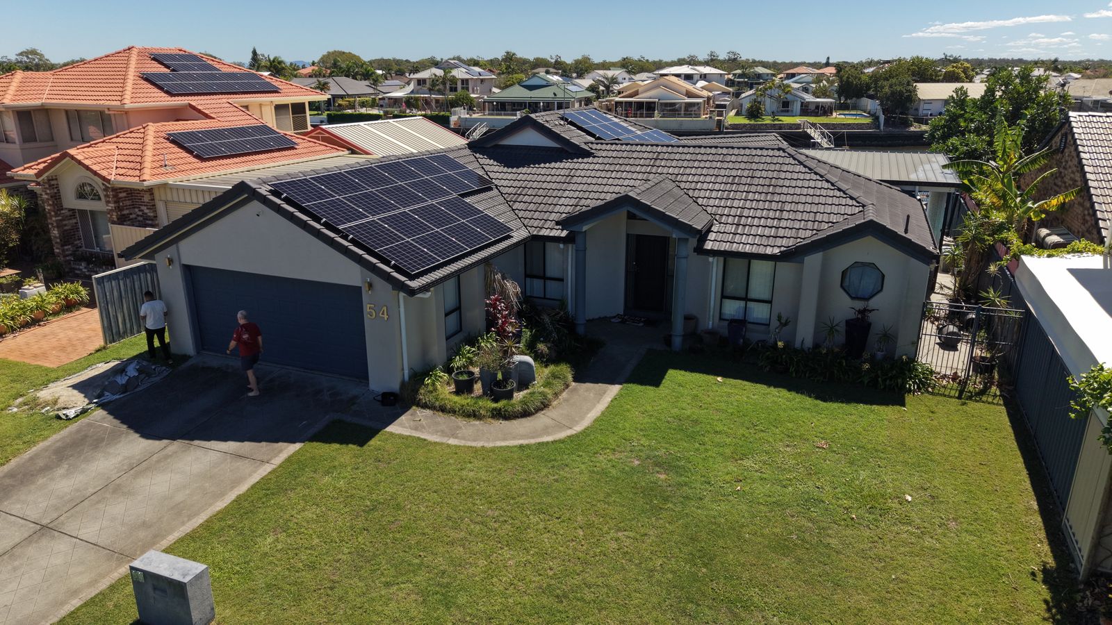 Drone view of solar array Birtinya home