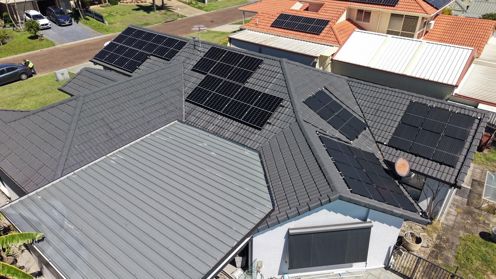 Aerial view solar panels Mango Hill residence