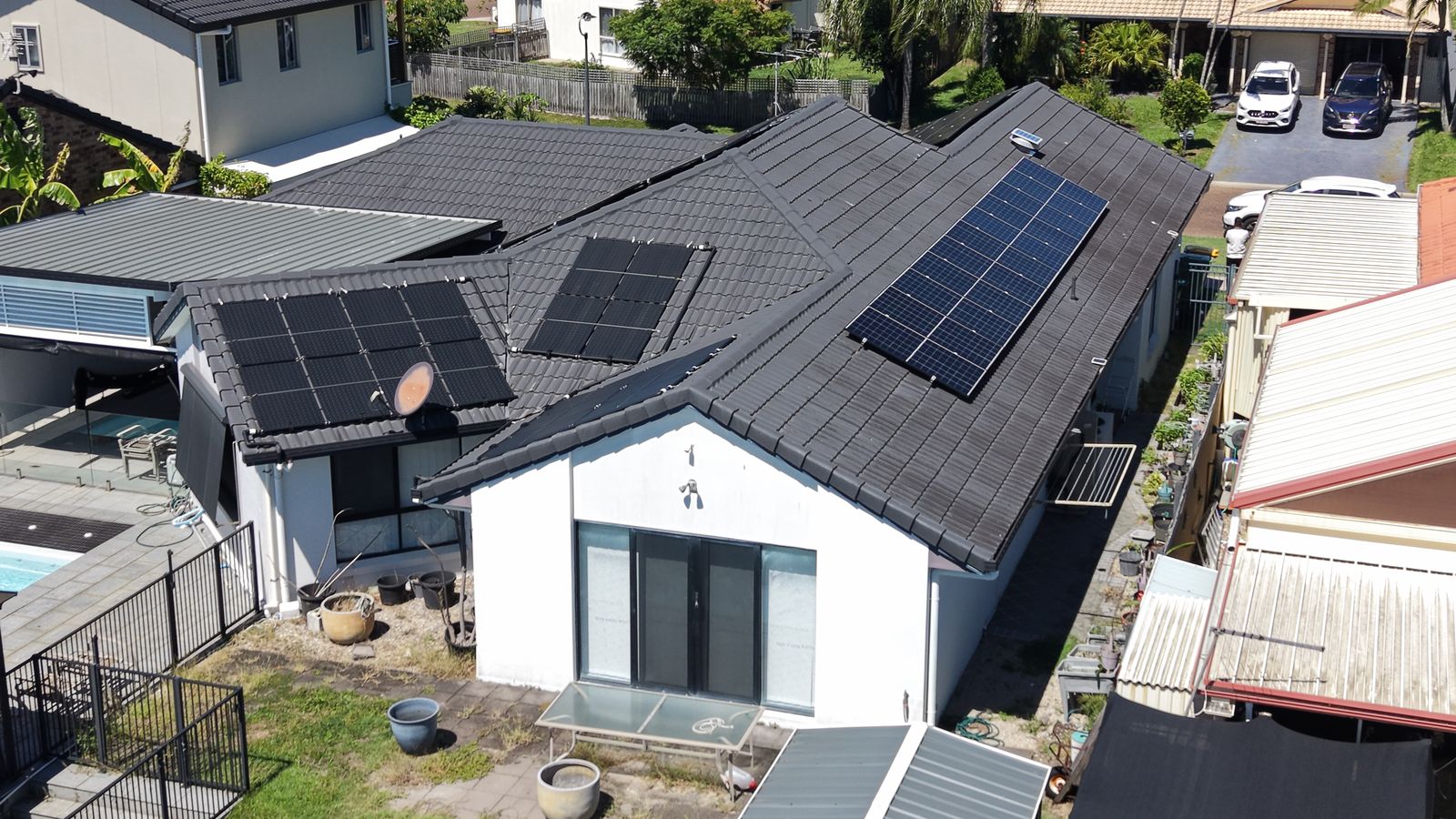 Aerial drone shot Burpengary solar installation