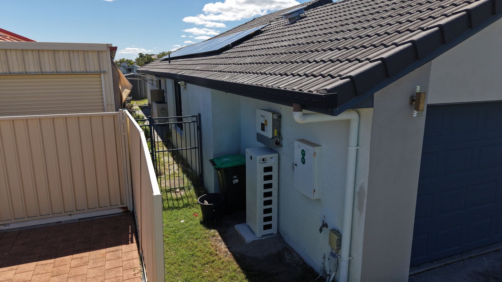 Drone shot solar panels Sunshine Coast home
